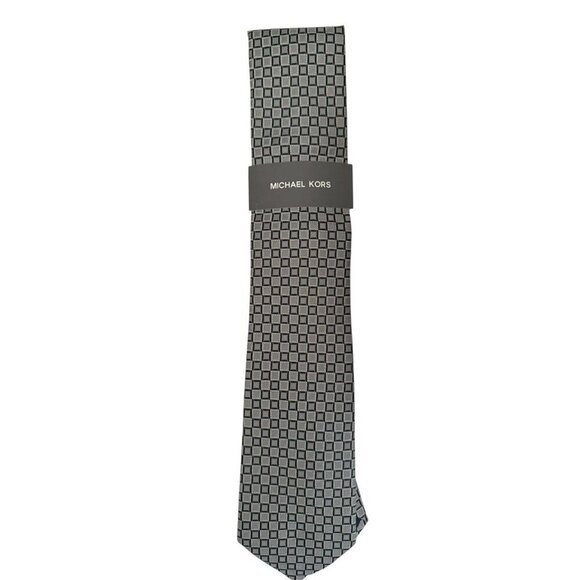 Michael Kors Mens Gray Classic Walken Geo Pattern Tie Workwear New - Picture 2 of 5